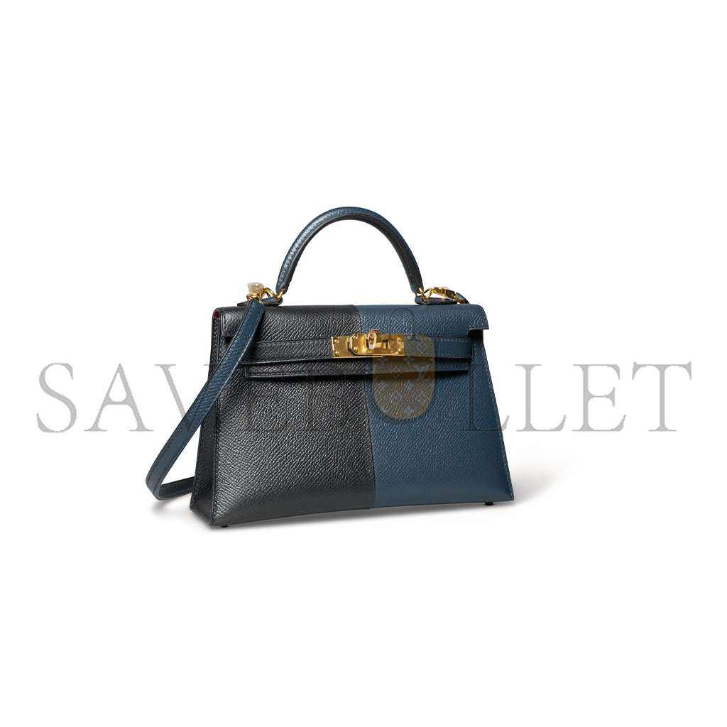 HERMÈS MASTER EDITION BLEU INDIGO, BLACK & ROUGE GRENAT EPSOM LEATHER MINI KELLY II WITH GOLD HARDWARE (19*12*5.5cm) 